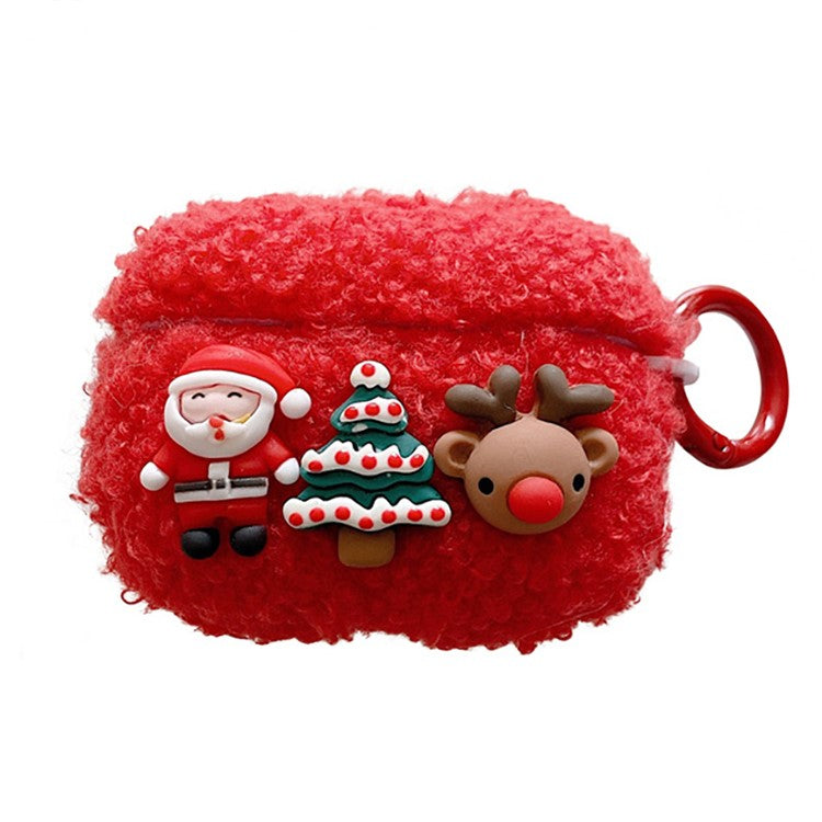 For Apple AirPods 3 Christmas Cartoon Design Winter Soft Fluff TPU Earphone Case Drop-proof Protective Cover with Ring Buckle - Elk