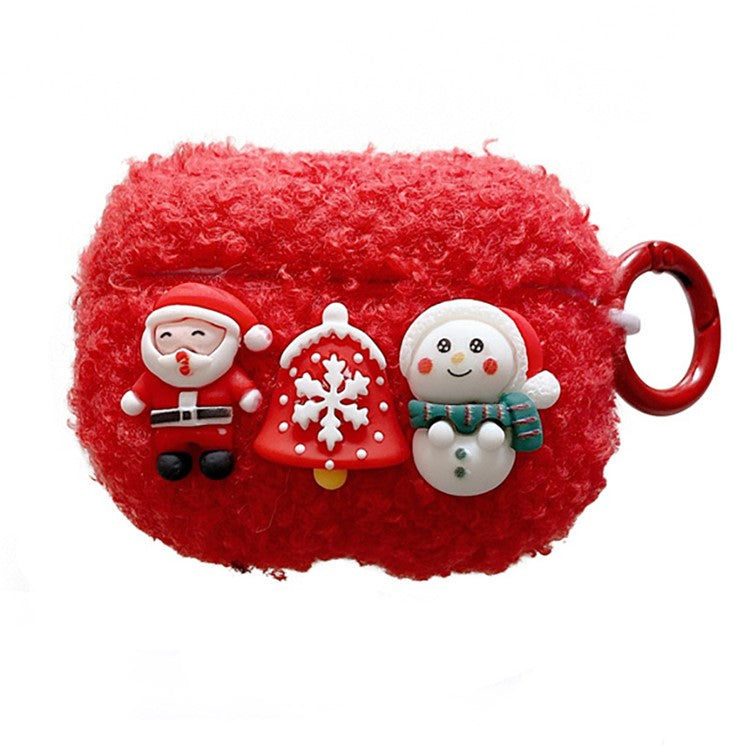 For Apple AirPods 3 Christmas Cartoon Design Winter Soft Fluff TPU Earphone Case Drop-proof Protective Cover with Ring Buckle - Snowman