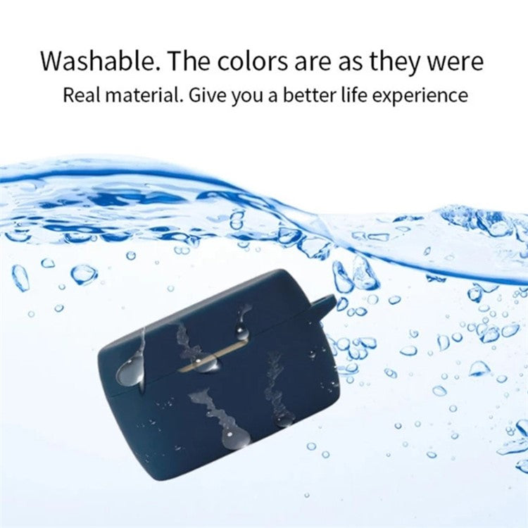 For Jabra Elite 5 TWS Bluetooth Earphone Anti-drop Anti-dust Case Silicone Protective Cover with Anti-lost Buckle - Dark Blue