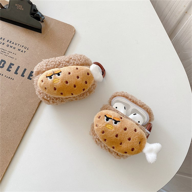 For Apple AirPods with Charging Case (2016) / (2019) / AirPods with Wireless Charging Case (2019) Fluff Earphone Case TPU Cover with Cartoon Chicken Drumstick Decor