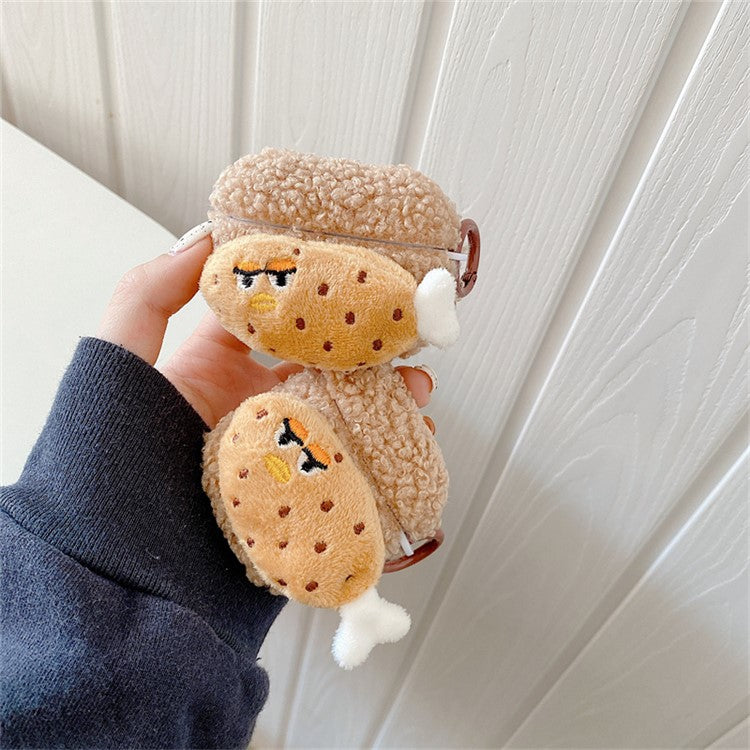 For Apple AirPods with Charging Case (2016) / (2019) / AirPods with Wireless Charging Case (2019) Fluff Earphone Case TPU Cover with Cartoon Chicken Drumstick Decor