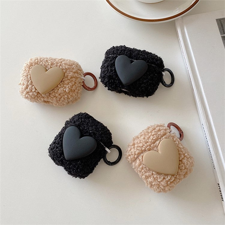 For Apple AirPods Pro Winter Soft Fluff TPU Bluetooth Earphone Case Heart Decor Anti-drop Protective Cover with Ring Buckle - Rose