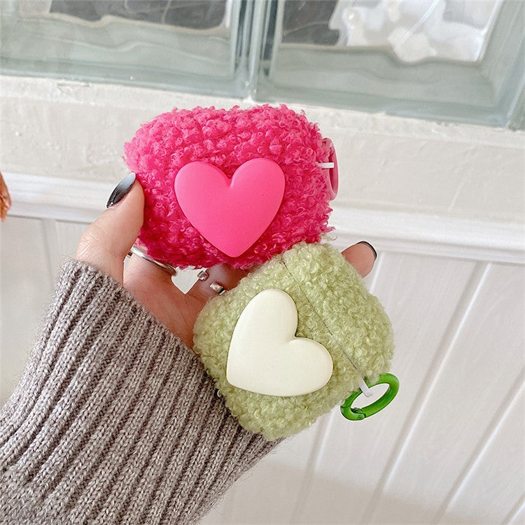 For AirPods with Charging Case (2016)  /  (2019)  /  AirPods with Wireless Charging Case (2019) Soft Fluff TPU Protective Cover Heart Decor Anti-drop Earphone Case with Ring Buckle - Rose