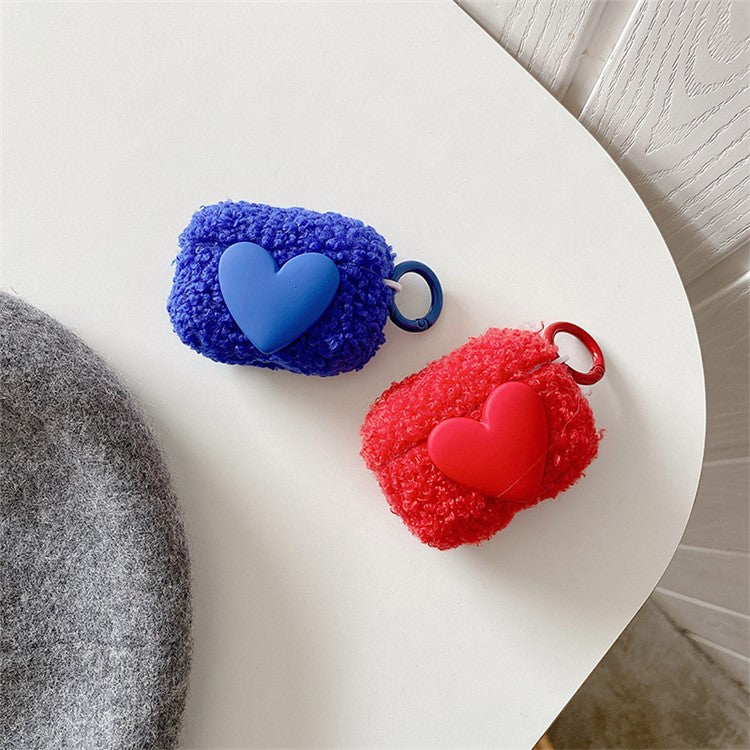 For Apple AirPods 3 Soft Fluff TPU Bluetooth Earphone Protective Case Cute Heart Decor Drop-proof Cover with Ring Buckle - Rose