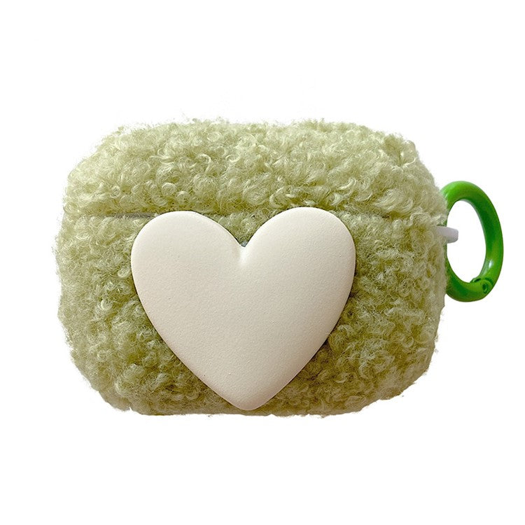 For Apple AirPods 3 Soft Fluff TPU Bluetooth Earphone Protective Case Cute Heart Decor Drop-proof Cover with Ring Buckle - Green