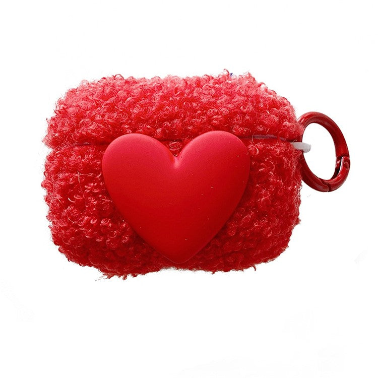 For Apple AirPods 3 Soft Fluff TPU Bluetooth Earphone Protective Case Cute Heart Decor Drop-proof Cover with Ring Buckle - Red