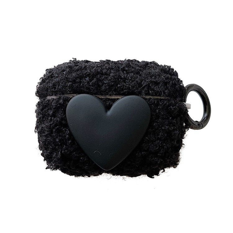 For Apple AirPods 3 Soft Fluff TPU Bluetooth Earphone Protective Case Cute Heart Decor Drop-proof Cover with Ring Buckle - Black