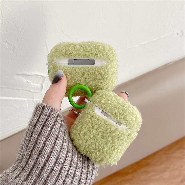 For AirPods Pro 2 Retro Flower Design Soft Fluff TPU Protective Cover Winter Warm Bluetooth Earphone Anti-drop Case with Ring Buckle - Green