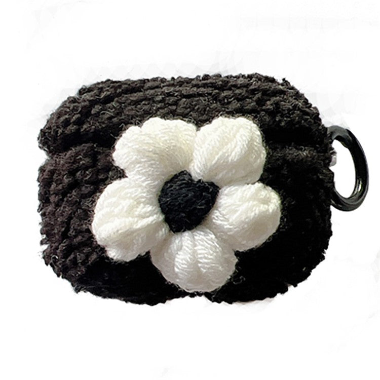 For AirPods Pro 2 Retro Flower Design Soft Fluff TPU Protective Cover Winter Warm Bluetooth Earphone Anti-drop Case with Ring Buckle - Black