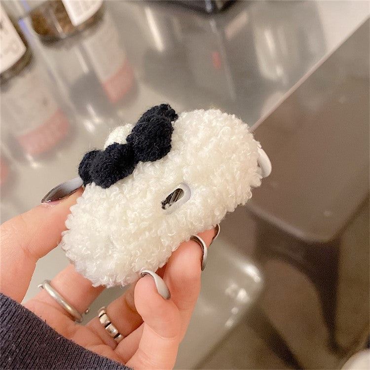 For AirPods with Charging Case (2016)  /  (2019)  /  AirPods with Wireless Charging Case (2019) Retro Flower Soft Fluff TPU Earphone Cover Winter Protective Case with Ring Buckle - White