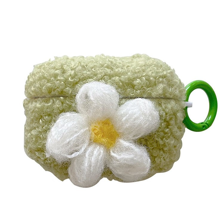 For Apple AirPods Pro Retro Flower Soft Fluff TPU Earphone Protective Cover Winter Bluetooth Earphone Drop-proof Sleeve with Ring Buckle - Green