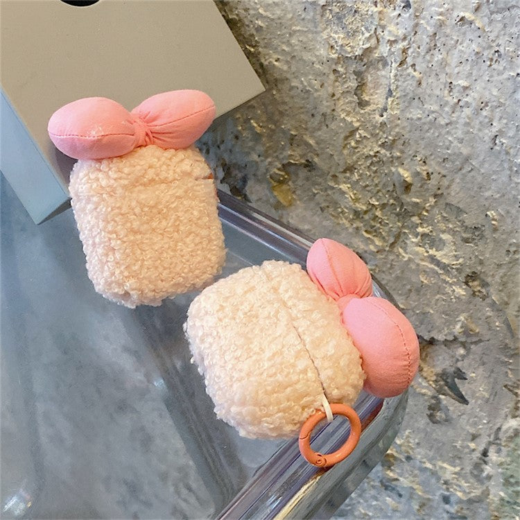 For AirPods with Charging Case (2016)  /  (2019)  /  AirPods with Wireless Charging Case (2019) Soft Fluff TPU Protective Cover Lovely Bowknot Earphone Anti-drop Case with Ring Buckle