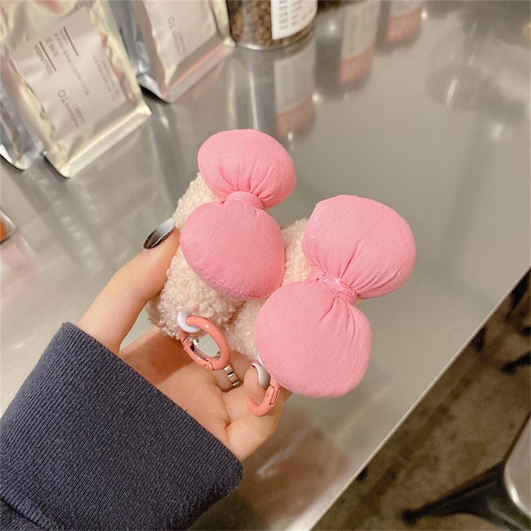 For AirPods with Charging Case (2016)  /  (2019)  /  AirPods with Wireless Charging Case (2019) Soft Fluff TPU Protective Cover Lovely Bowknot Earphone Anti-drop Case with Ring Buckle