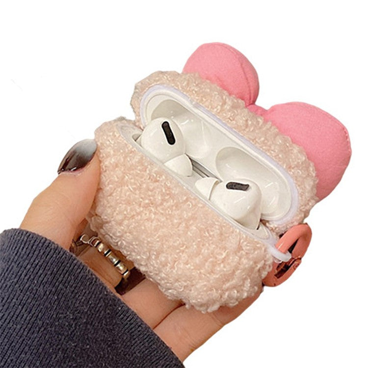 For Apple AirPods Pro Lovely Bowknot Soft Fluff TPU Drop-proof Cover Bluetooth Earphone Protective Case with Ring Buckle