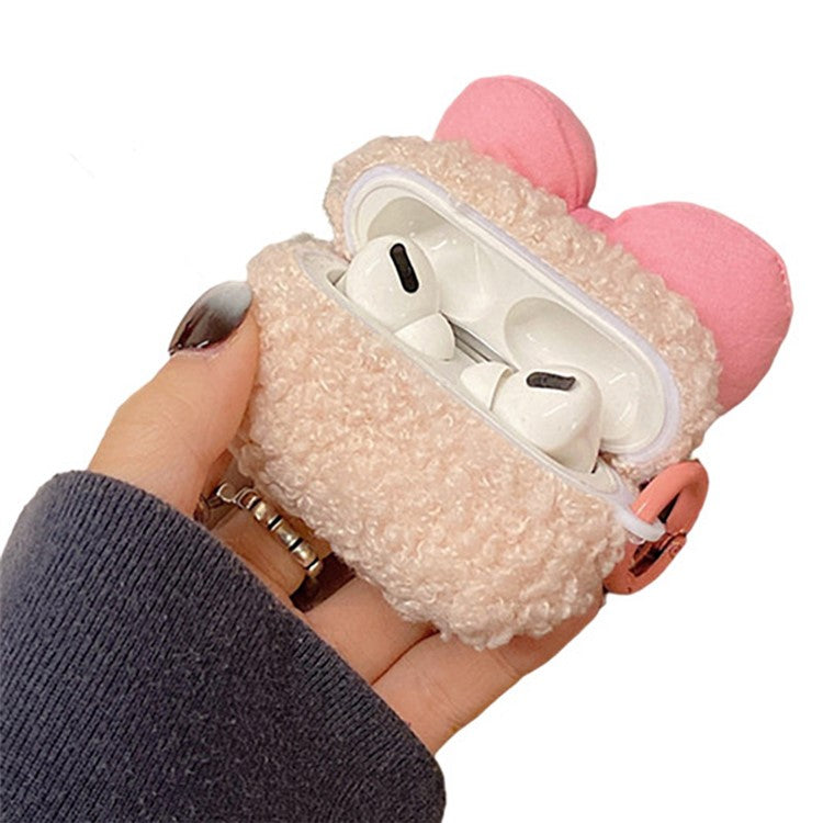 For AirPods Pro 2 Bowknot Decor Soft Fluff TPU Anti-drop Cover Winter Warm Bluetooth Earphone Protective Case with Ring Buckle