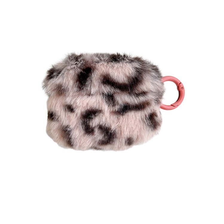 For Apple AirPods Pro Leopard Print Faux Fur Coated TPU Bluetooth Earphone Cover Anti-drop Protective Case with Ring Buckle - Pink