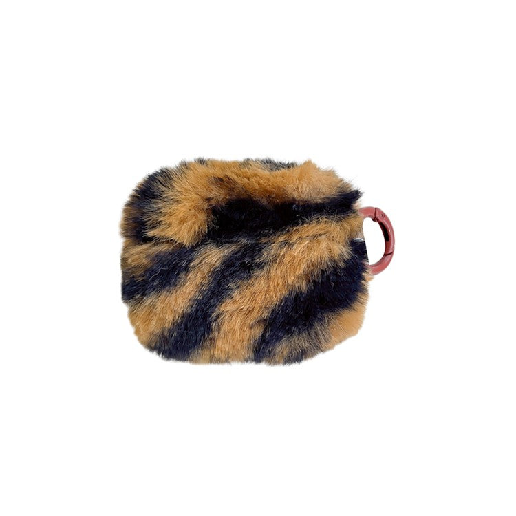 For Apple AirPods Pro Leopard Print Faux Fur Coated TPU Bluetooth Earphone Cover Anti-drop Protective Case with Ring Buckle - Black / Brown