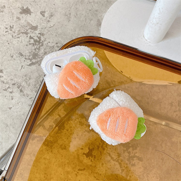 For Apple AirPods with Charging Case (2016) / (2019) / AirPods with Wireless Charging Case (2019) Fluffy Carrot Decor Earphone Case Earbud Plush TPU Cover with Ring Buckle