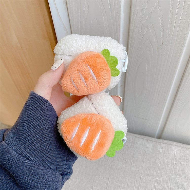 For Apple AirPods with Charging Case (2016) / (2019) / AirPods with Wireless Charging Case (2019) Fluffy Carrot Decor Earphone Case Earbud Plush TPU Cover with Ring Buckle