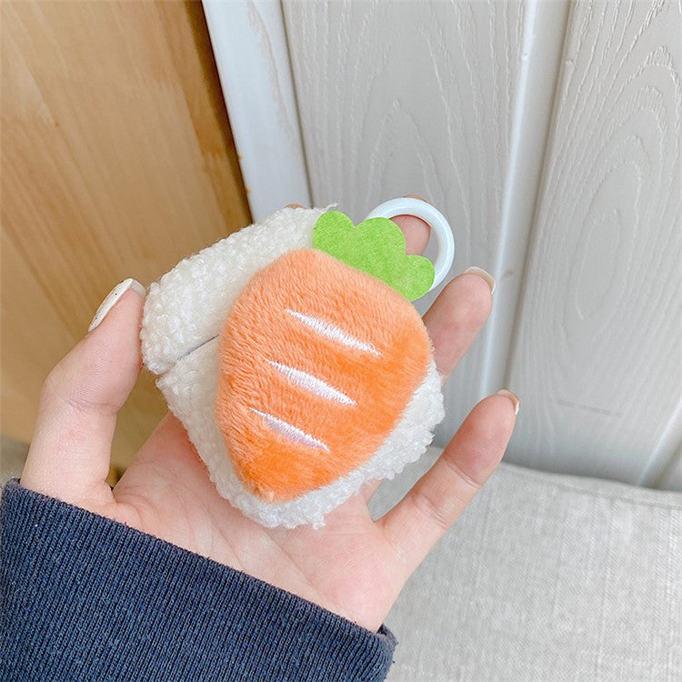 For Apple AirPods with Charging Case (2016) / (2019) / AirPods with Wireless Charging Case (2019) Fluffy Carrot Decor Earphone Case Earbud Plush TPU Cover with Ring Buckle