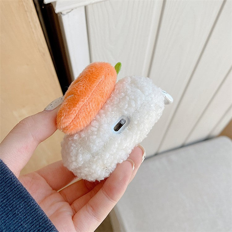 For Apple AirPods with Charging Case (2016) / (2019) / AirPods with Wireless Charging Case (2019) Fluffy Carrot Decor Earphone Case Earbud Plush TPU Cover with Ring Buckle