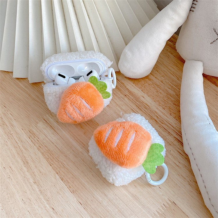 For Apple AirPods with Charging Case (2016) / (2019) / AirPods with Wireless Charging Case (2019) Fluffy Carrot Decor Earphone Case Earbud Plush TPU Cover with Ring Buckle