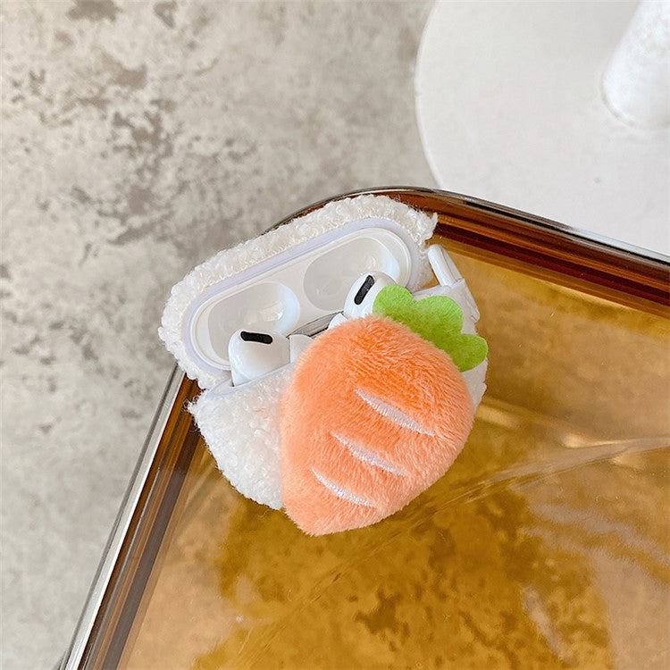 For Apple AirPods Pro Fluffy Carrot Decor Earphone Soft Plush Case Earbud Protective TPU Cover with Ring Buckle