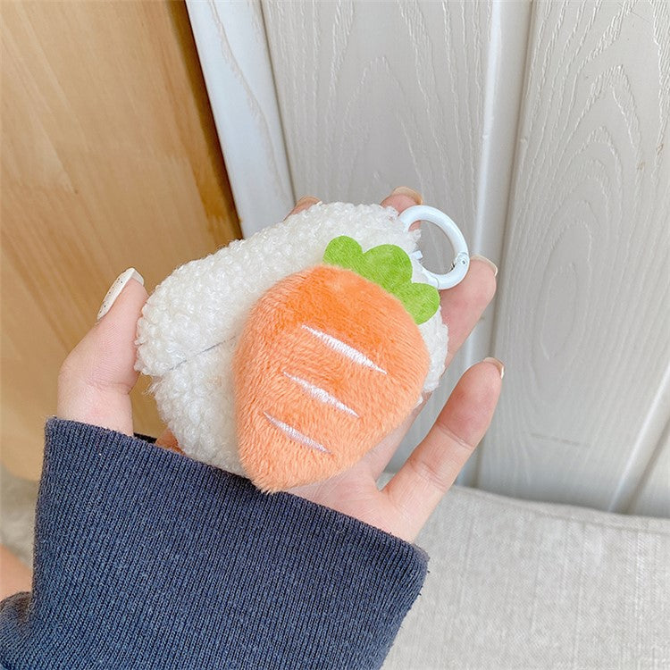 For Apple AirPods Pro Fluffy Carrot Decor Earphone Soft Plush Case Earbud Protective TPU Cover with Ring Buckle