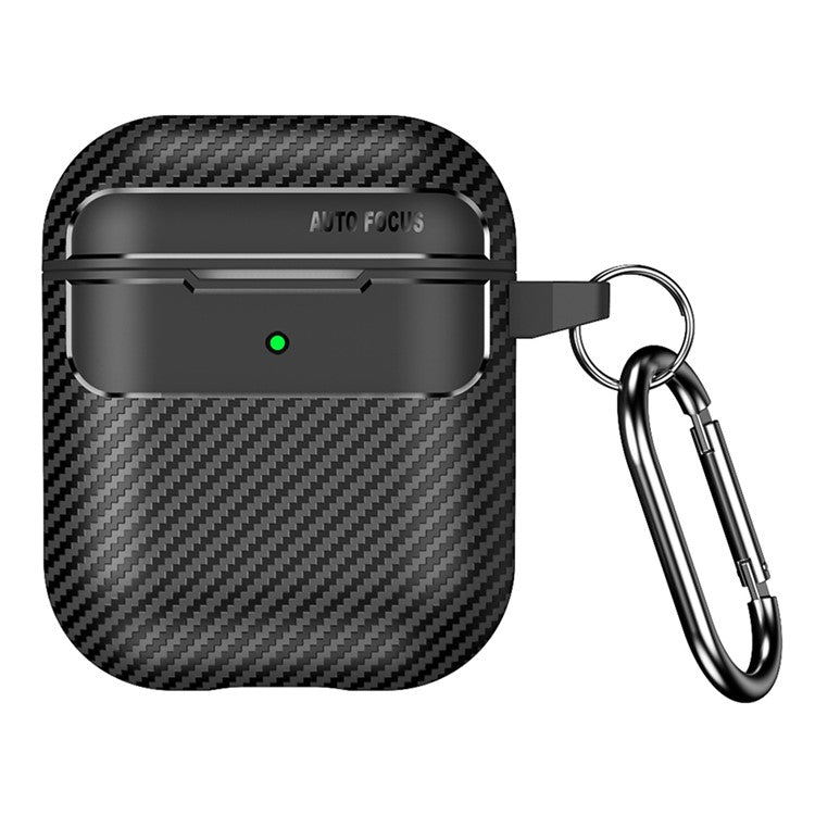 For AirPods with Charging Case (2016)  /  (2019)  /  AirPods with Wireless Charging Case (2019) Carbon Fiber TPU Anti-scratch Case Wireless Earphone Full Protection Cover - Black