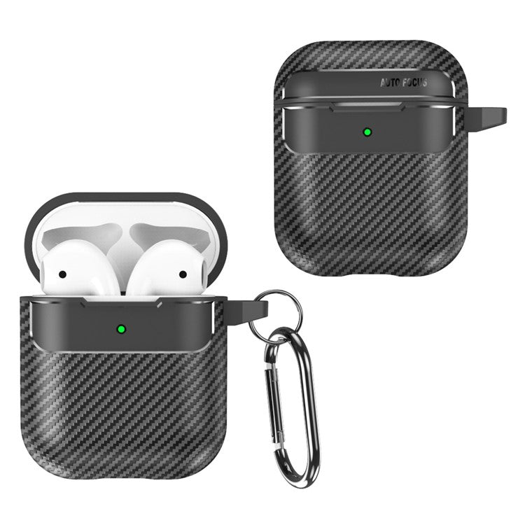 For AirPods with Charging Case (2016)  /  (2019)  /  AirPods with Wireless Charging Case (2019) Carbon Fiber TPU Anti-scratch Case Wireless Earphone Full Protection Cover - Black