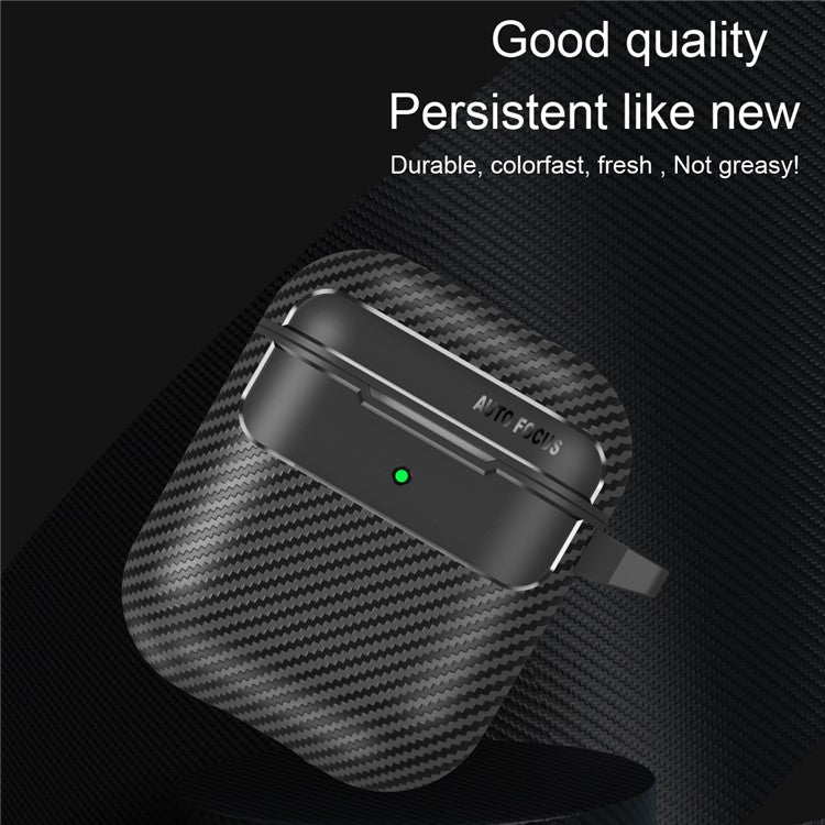 For AirPods with Charging Case (2016)  /  (2019)  /  AirPods with Wireless Charging Case (2019) Carbon Fiber TPU Anti-scratch Case Wireless Earphone Full Protection Cover - Black