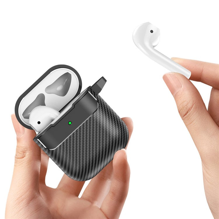 For AirPods with Charging Case (2016)  /  (2019)  /  AirPods with Wireless Charging Case (2019) Carbon Fiber TPU Anti-scratch Case Wireless Earphone Full Protection Cover - Black