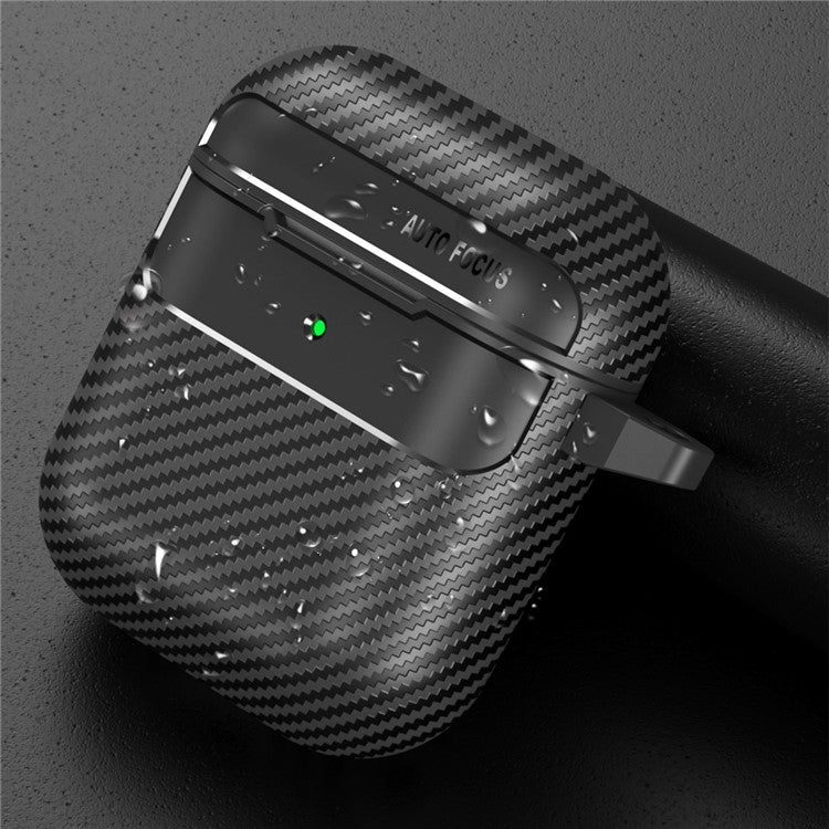 For AirPods with Charging Case (2016)  /  (2019)  /  AirPods with Wireless Charging Case (2019) Carbon Fiber TPU Anti-scratch Case Wireless Earphone Full Protection Cover - Black