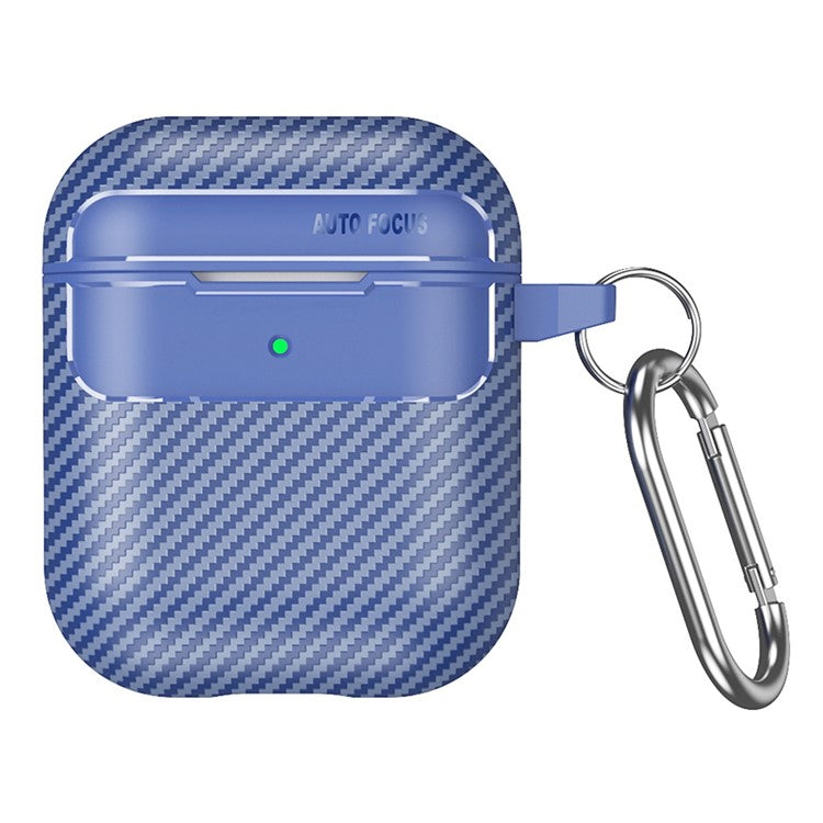 For AirPods with Charging Case (2016)  /  (2019)  /  AirPods with Wireless Charging Case (2019) Carbon Fiber TPU Anti-scratch Case Wireless Earphone Full Protection Cover - Blue