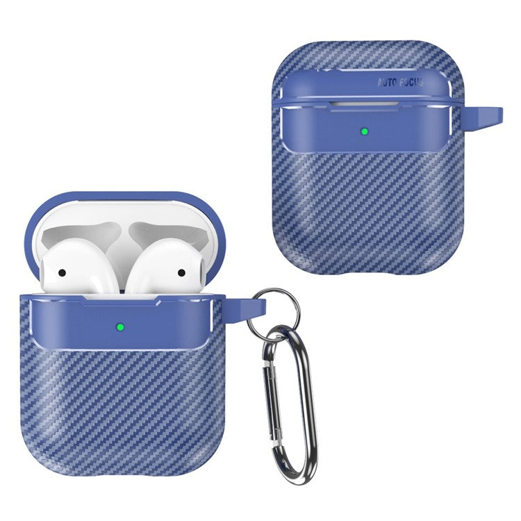 For AirPods with Charging Case (2016)  /  (2019)  /  AirPods with Wireless Charging Case (2019) Carbon Fiber TPU Anti-scratch Case Wireless Earphone Full Protection Cover - Blue