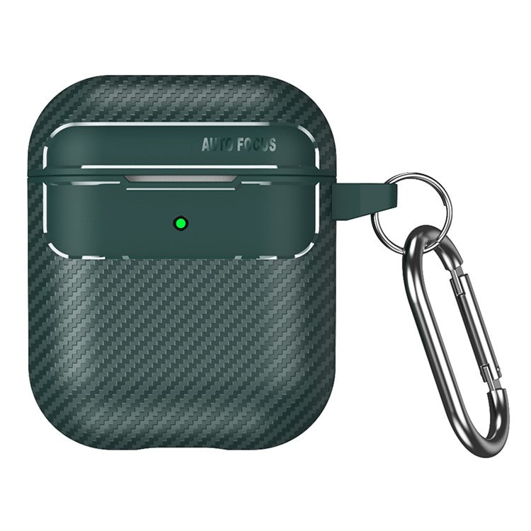 For AirPods with Charging Case (2016)  /  (2019)  /  AirPods with Wireless Charging Case (2019) Carbon Fiber TPU Anti-scratch Case Wireless Earphone Full Protection Cover - Green