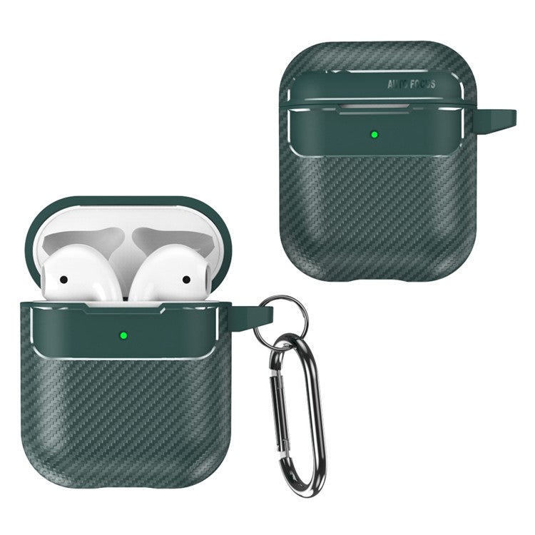 For AirPods with Charging Case (2016)  /  (2019)  /  AirPods with Wireless Charging Case (2019) Carbon Fiber TPU Anti-scratch Case Wireless Earphone Full Protection Cover - Green