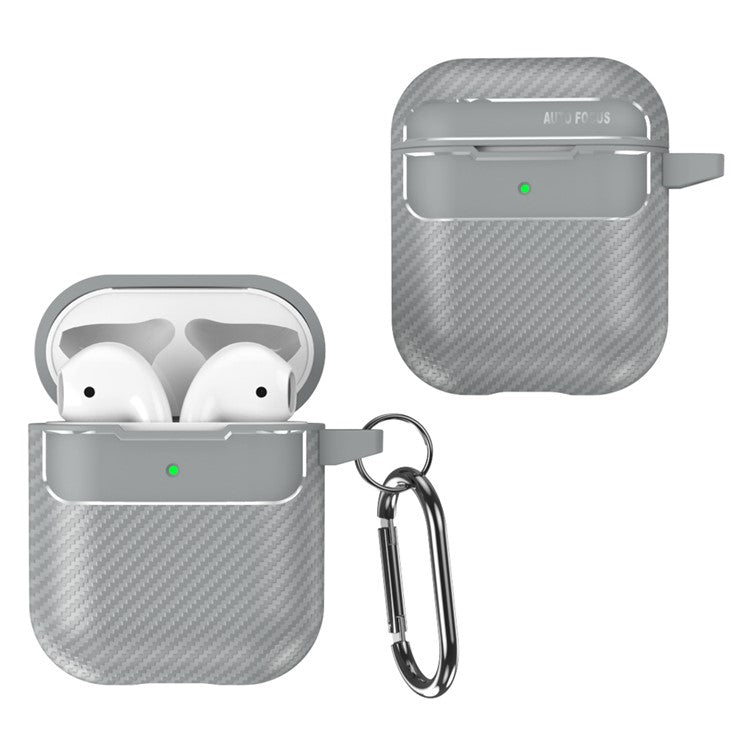 For AirPods with Charging Case (2016)  /  (2019)  /  AirPods with Wireless Charging Case (2019) Carbon Fiber TPU Anti-scratch Case Wireless Earphone Full Protection Cover - Grey