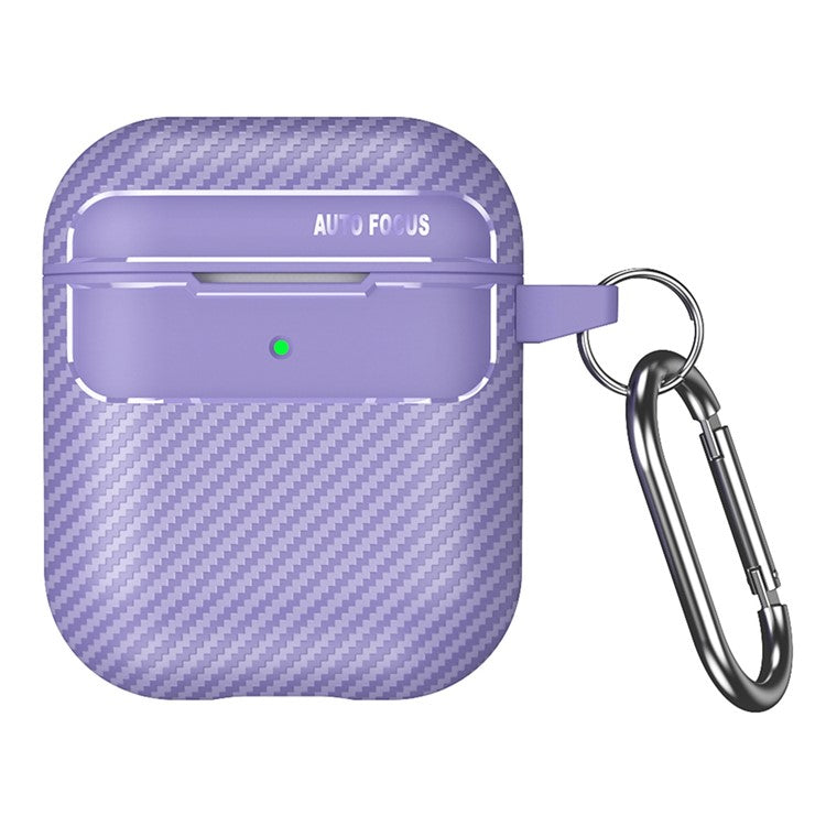 For AirPods with Charging Case (2016)  /  (2019)  /  AirPods with Wireless Charging Case (2019) Carbon Fiber TPU Anti-scratch Case Wireless Earphone Full Protection Cover - Purple