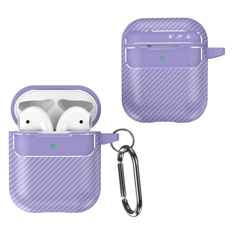 For AirPods with Charging Case (2016)  /  (2019)  /  AirPods with Wireless Charging Case (2019) Carbon Fiber TPU Anti-scratch Case Wireless Earphone Full Protection Cover - Purple