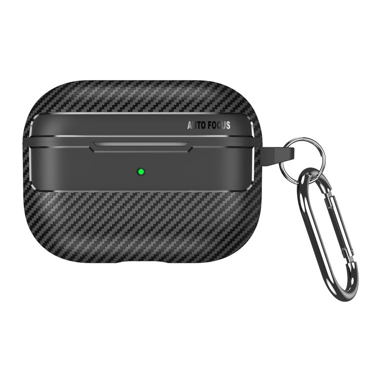 For Apple AirPods Pro Stylish Carbon Fiber TPU Anti-scratch Cover Bluetooth Earphone Full Body Protection Sleeve - Black