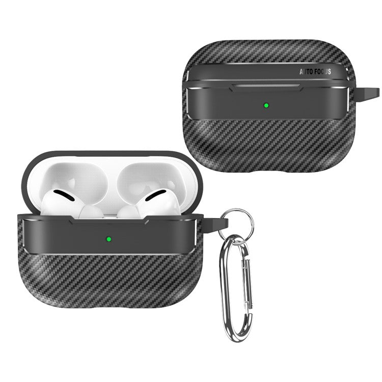 For Apple AirPods Pro Stylish Carbon Fiber TPU Anti-scratch Cover Bluetooth Earphone Full Body Protection Sleeve - Black