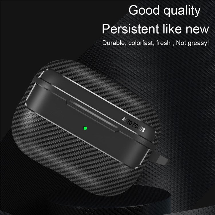 For Apple AirPods Pro Stylish Carbon Fiber TPU Anti-scratch Cover Bluetooth Earphone Full Body Protection Sleeve - Black