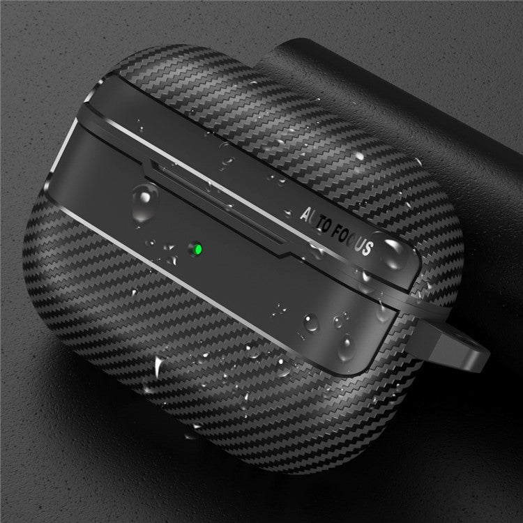 For Apple AirPods Pro Stylish Carbon Fiber TPU Anti-scratch Cover Bluetooth Earphone Full Body Protection Sleeve - Black