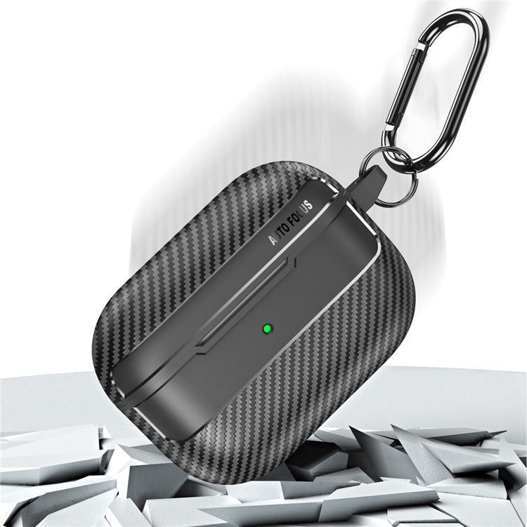 For Apple AirPods Pro Stylish Carbon Fiber TPU Anti-scratch Cover Bluetooth Earphone Full Body Protection Sleeve - Black