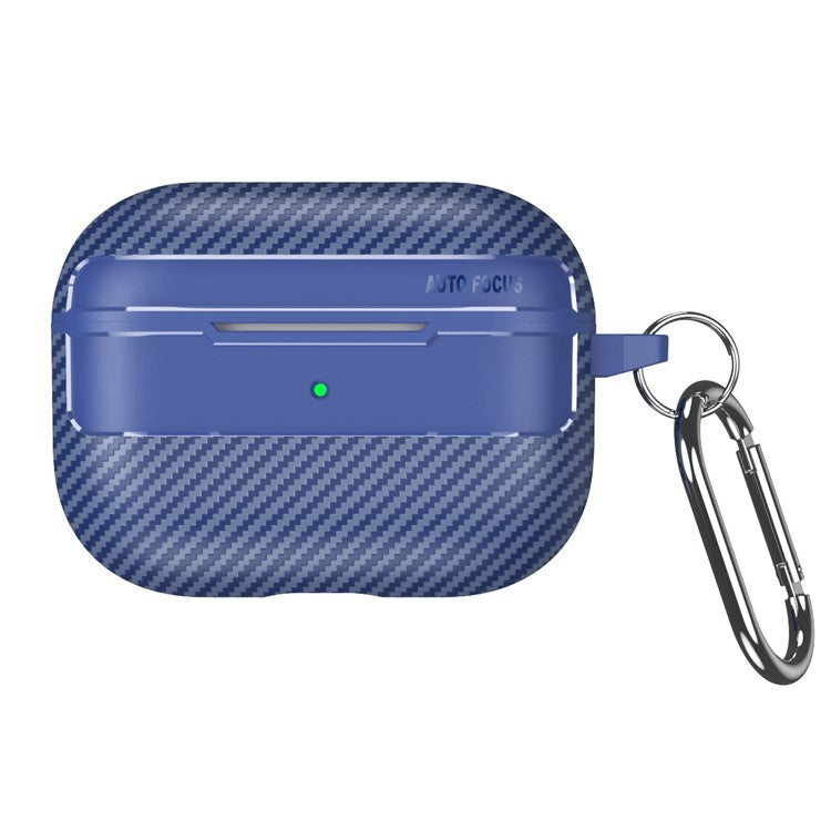 For Apple AirPods Pro Stylish Carbon Fiber TPU Anti-scratch Cover Bluetooth Earphone Full Body Protection Sleeve - Blue