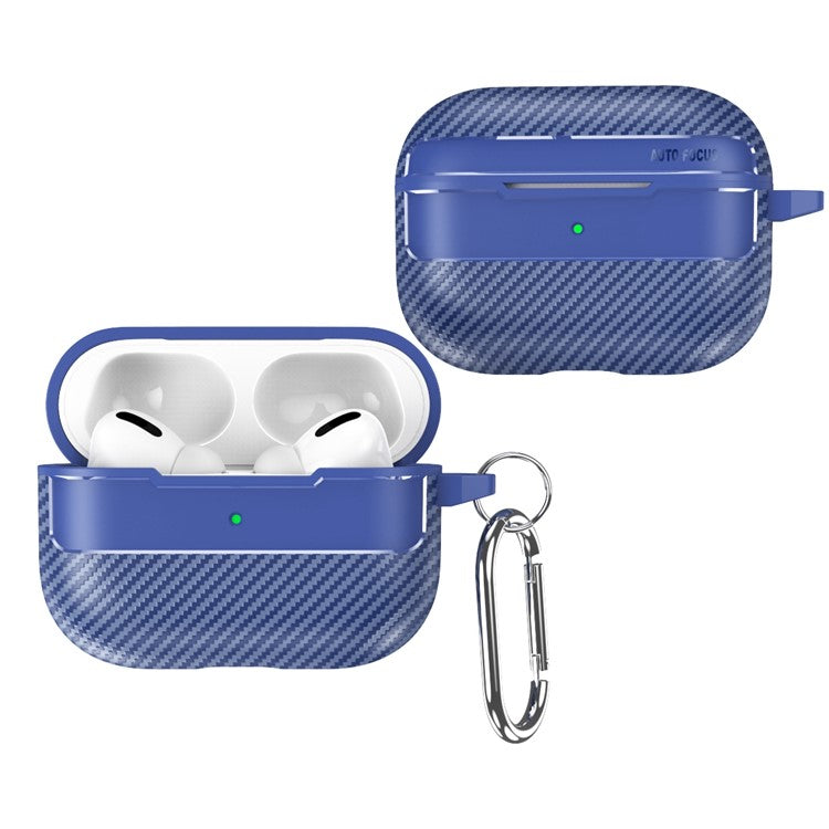 For Apple AirPods Pro Stylish Carbon Fiber TPU Anti-scratch Cover Bluetooth Earphone Full Body Protection Sleeve - Blue