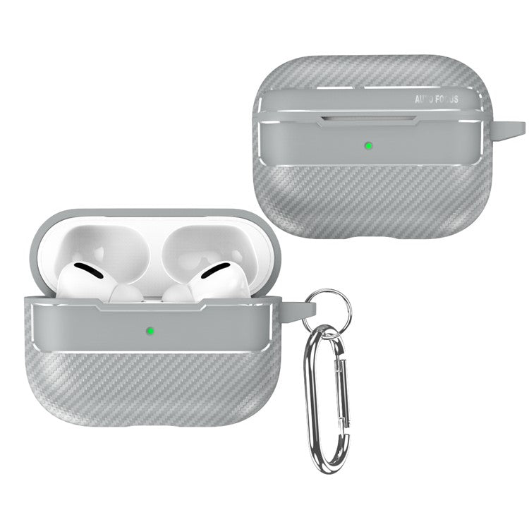 For Apple AirPods Pro Stylish Carbon Fiber TPU Anti-scratch Cover Bluetooth Earphone Full Body Protection Sleeve - Grey