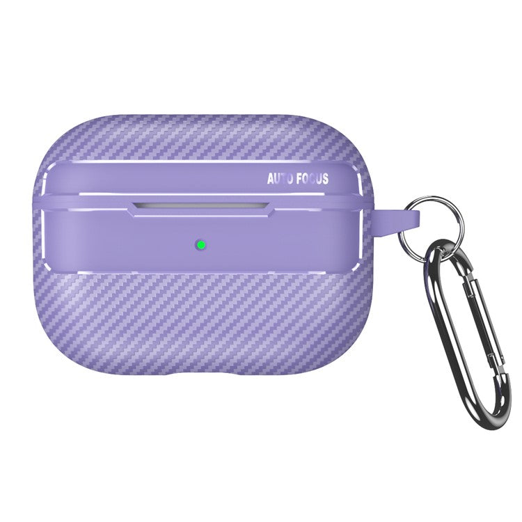 For Apple AirPods Pro Stylish Carbon Fiber TPU Anti-scratch Cover Bluetooth Earphone Full Body Protection Sleeve - Purple