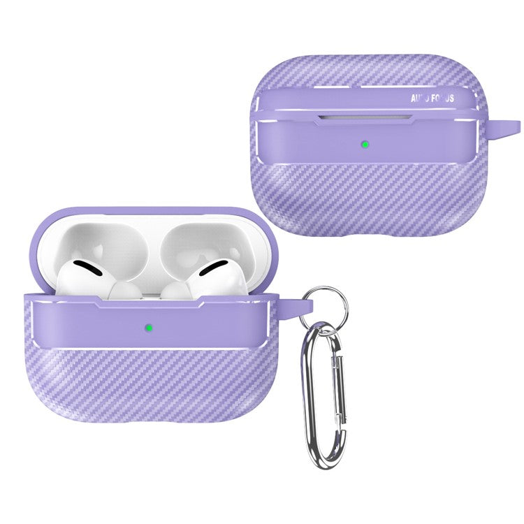 For Apple AirPods Pro Stylish Carbon Fiber TPU Anti-scratch Cover Bluetooth Earphone Full Body Protection Sleeve - Purple